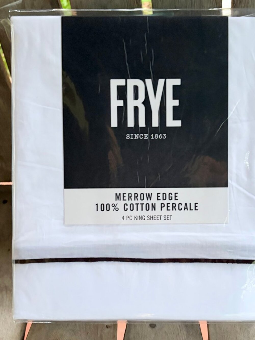 FRYE King Size Cotton Sheet Set    Black Merrow Edge    100% Cotton Percale